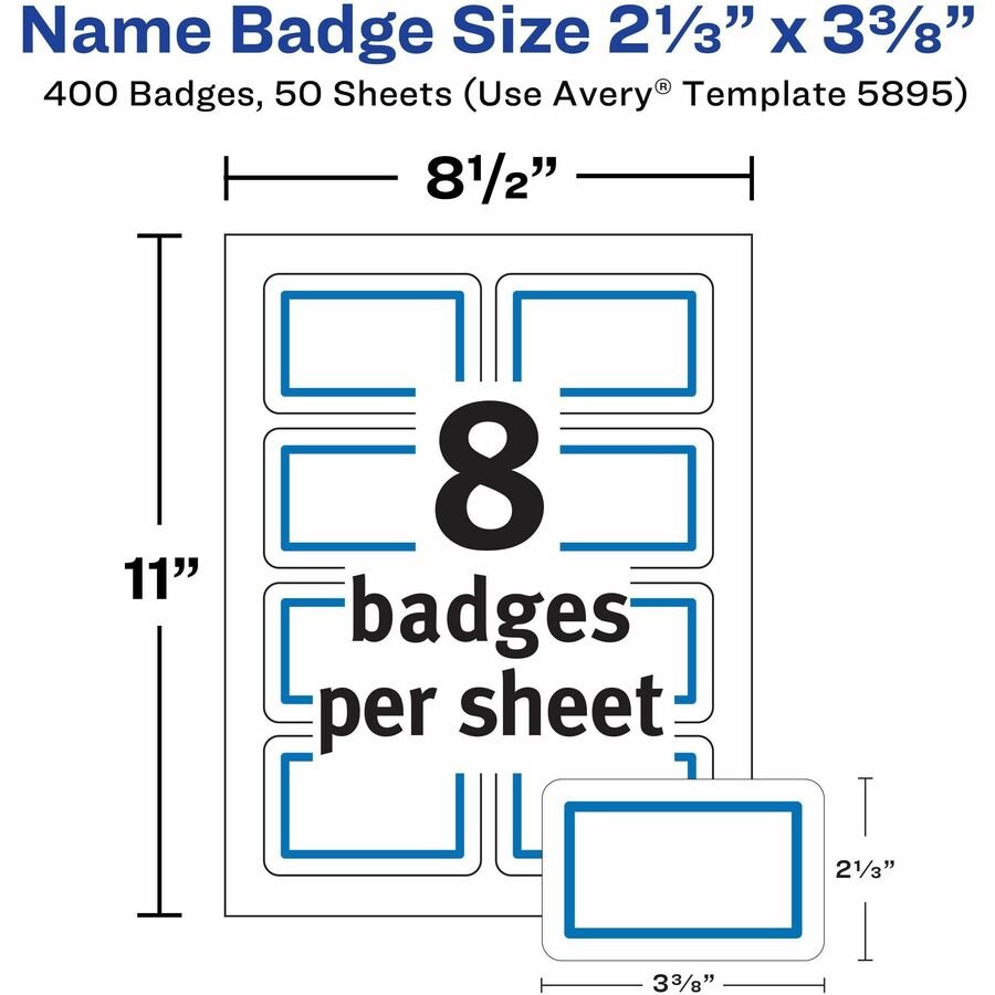 Avery Flexible Name Badge Labels, 5895, 2 1/3" x 3 3/8", White With Blue Border, Box Of 400 (AVE5895) - Image 6