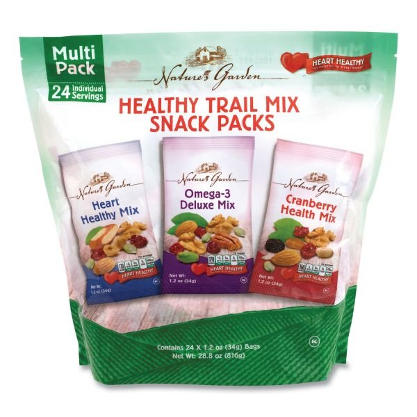 Nature's Garden Healthy Trail Mix Snack Packs, 1.2 oz Pouch, 24 Pouches/Carton (GRR29400003)