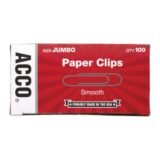 ACCO Economy Smooth Paper Clips, 1000 Total, Jumbo, Silver, 100 Per Box, Pack Of 10 Boxes (ACC72580)