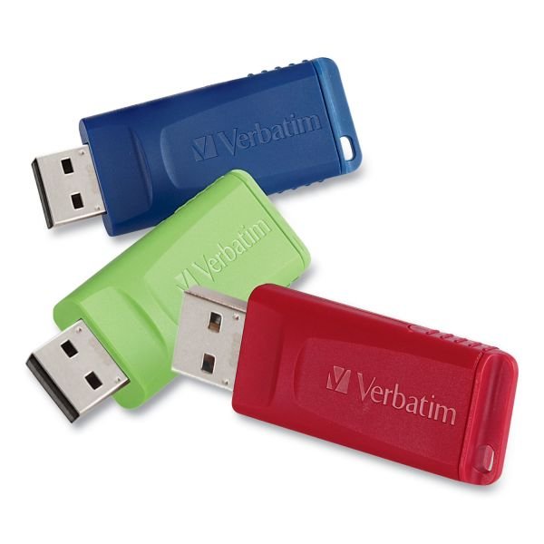 Verbatim Store 'n' Go USB Flash Drive, 4 GB, Assorted Colors, 3/Pack (VER97002)