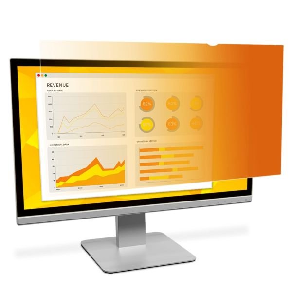 3M Gold Privacy Filter Screen for Monitors, 22" Full Screen, 16:10 Aspect Ratio, Reduces Blue Light (MMMGF220W1B)