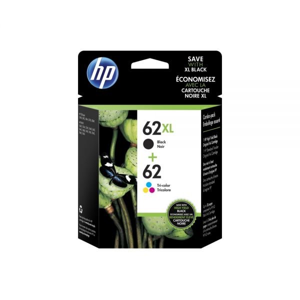 HP 62XL Black/62 Tri-Color High-Yield Ink Cartridges, Pack Of 2, N9H67FN (ODFN924653)