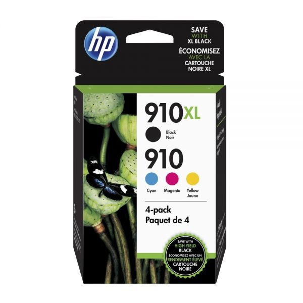 HP 910XL Black/910 Cyan; Magenta; Yellow High-Yield Ink Cartridges, Pack Of 4, 3JB41AN (ODFN9517571)