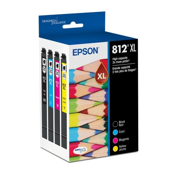 Epson 812XL DURABrite Black; Cyan; Magenta; Yellow, Ultra High-Yield Ink Cartridges, Pack Of 4 Cartridges, T812XL-XCS (ODFN6122481)