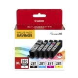 Canon PGI-280XL Black; CLI-281 Black; Cyan; Magenta; Yellow High-Yield Ink Tanks, Pack Of 5 (CNM2021C007)