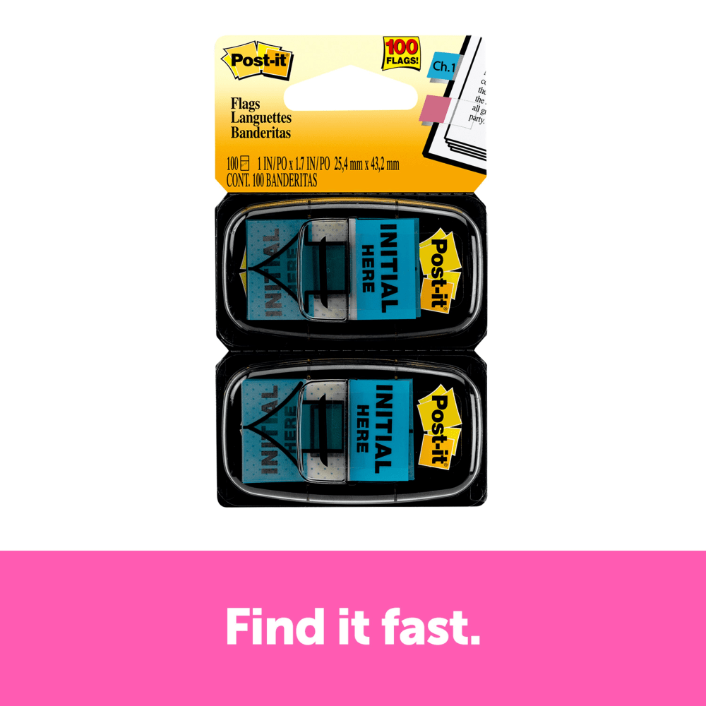 Post-it Printed Flags, "Initial Here", 1" x 1-11/16", Bright Blue, 50 Flags Per Pad, Pack Of 2 Pads (MMM680IH2) - Image 4