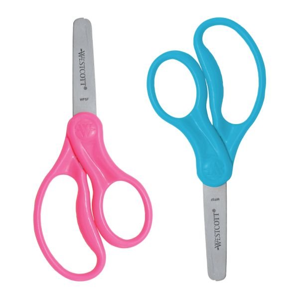 Westcott Hard Handle Kids Value Scissors, 5", Blunt, Assorted Colors, Pack Of 2 (ODFN2480274)