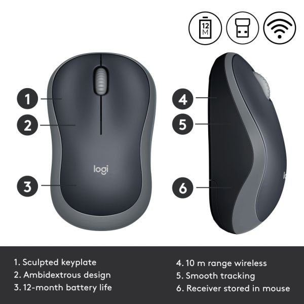 Logitech M185 Ambidextrous Wireless Mouse, Swift Gray (LOG910002225) - Image 10