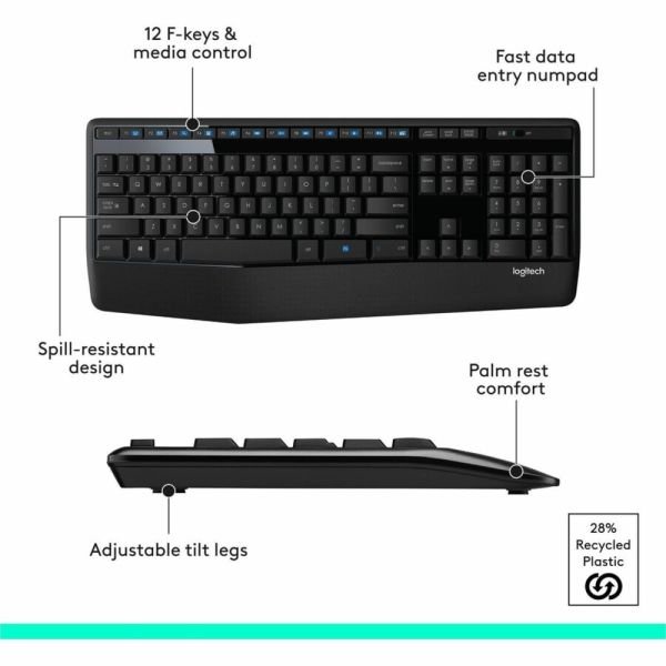 Logitech MK345 Wireless Straight Full Size Keyboard & Right-Handed Optical Mouse, Black (ODFN531638) - Image 13