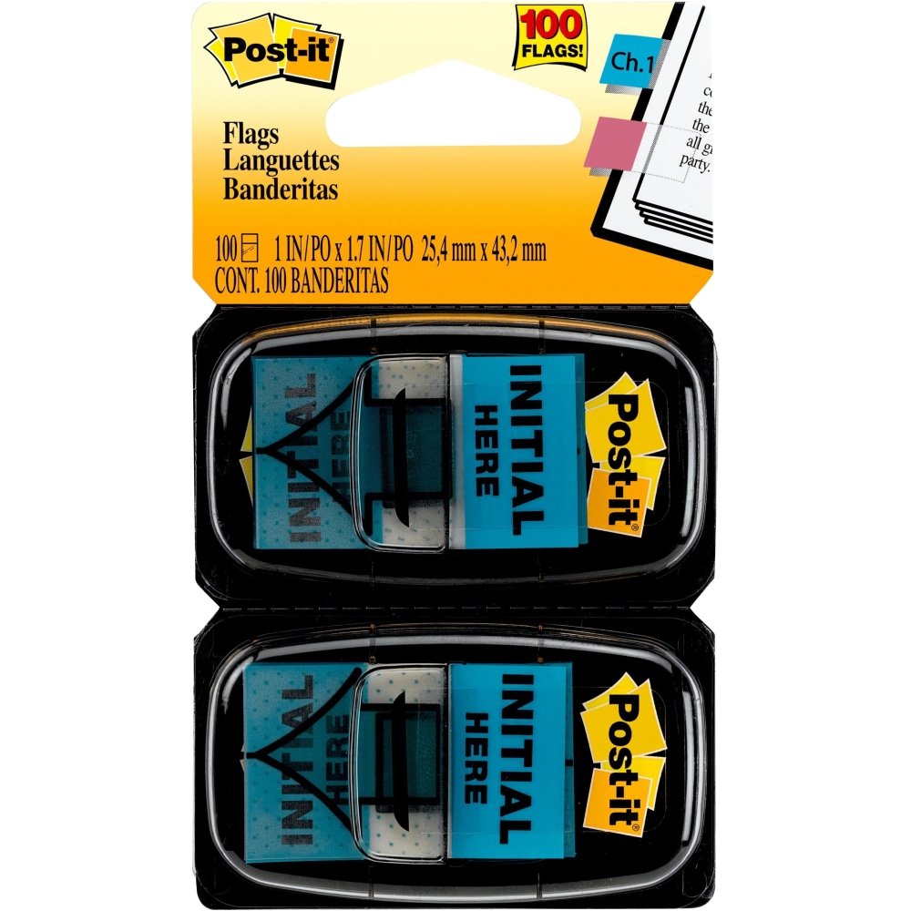 Post-it Printed Flags, "Initial Here", 1" x 1-11/16", Bright Blue, 50 Flags Per Pad, Pack Of 2 Pads (MMM680IH2) - Image 2