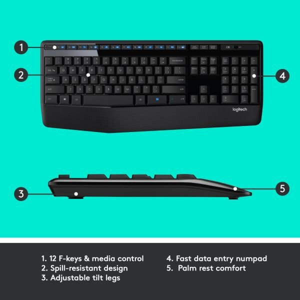 Logitech MK345 Wireless Straight Full Size Keyboard & Right-Handed Optical Mouse, Black (ODFN531638) - Image 17