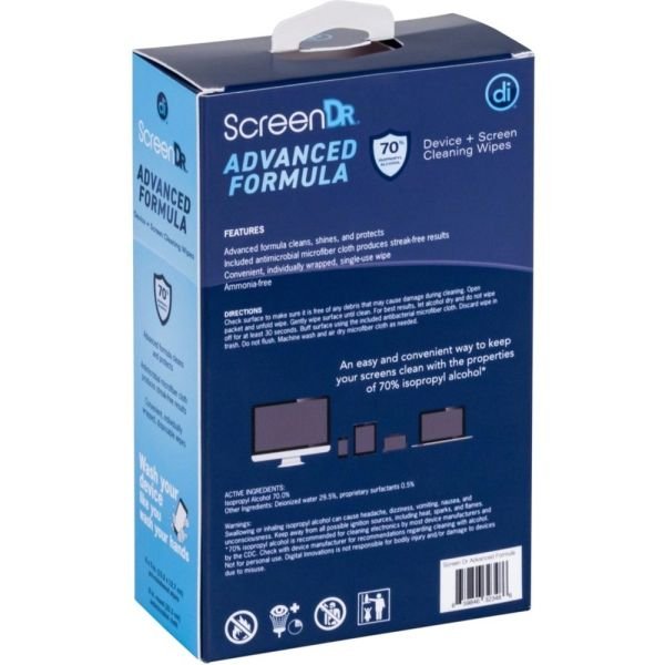 Digital Innovations ScreenDr 70% Alcohol Advanced Formula Device Cleaning Wipes And Microfiber Cloth, Box Of 120 Packets (ODFN9903154) - Image 4