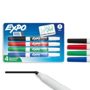 EXPO 2 Low-Odor Dry-Erase Markers, Fine Point, Assorted Colors, Pack Of 4 (SAN86674K)