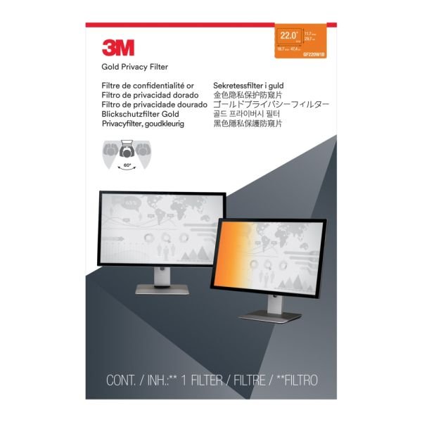3M Gold Privacy Filter Screen for Monitors, 22" Full Screen, 16:10 Aspect Ratio, Reduces Blue Light (MMMGF220W1B) - Image 3