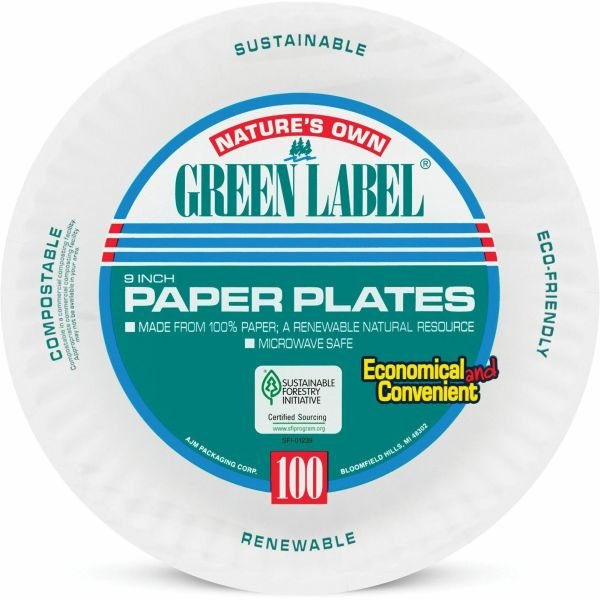 Green Label Green Label 9" Economy Paper Plates (AJMPP9GREWH) - Image 8