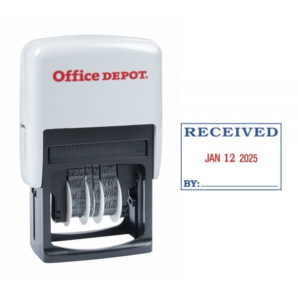 Received Date Stamp Dater, Self-Inking With Extra Pad, 1" x 1-3/4" Impression, Red And Black Ink (ODFN421062)
