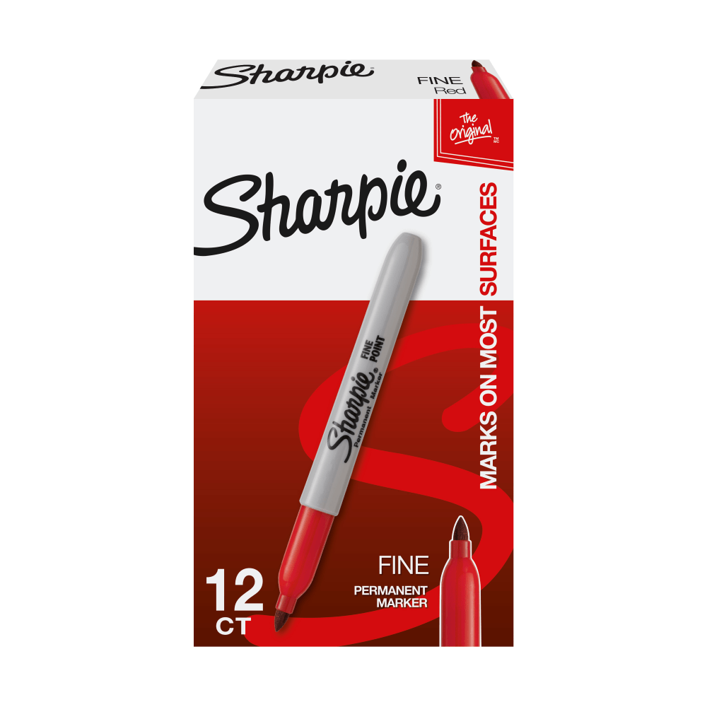 Sharpie Permanent Fine-Point Markers, Red, Pack Of 12 Markers (SAN30002)
