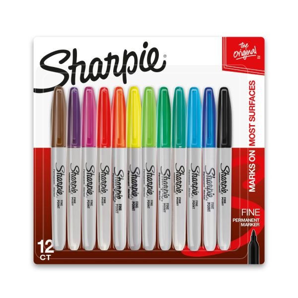Sharpie Permanent Fine-Point Markers, Assorted Colors, Pack Of 12 Markers (ODFN925531)