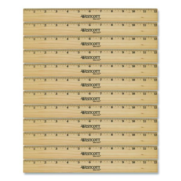 Westcott Beveled Wood Ruler, Standard, 12" Long, Natural Hardwood, 12/Pack (ACM17720)