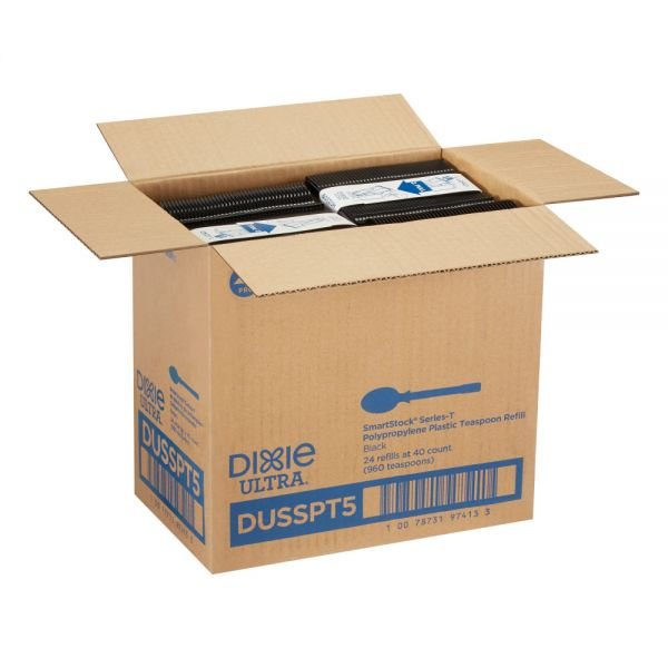 SmartStock T-Series Disposable Cutlery Refills, Polypropylene Teaspoons, Black, 40 Teaspoons Per Refill, Box Of 24 Refills (ODFN5472636) - Image 4