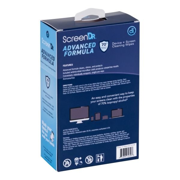 Digital Innovations ScreenDr 70% Alcohol Advanced Formula Device Cleaning Wipes And Microfiber Cloth, Box Of 120 Packets (ODFN9903154) - Image 6
