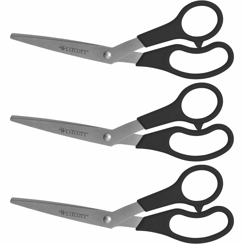 Westcott All-Purpose Value Stainless Steel Scissors, 8", Pointed, Black, Pack Of 3 (ACM13402) - Image 2