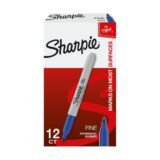 Sharpie Permanent Fine-Point Markers, Blue, Pack Of 12 Markers (SAN30003)