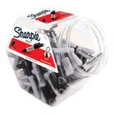 Sharpie Mini Permanent Markers, Fine Point, Gray Barrel, Black Ink, Canister Of 72 Markers (ODFN8083541)