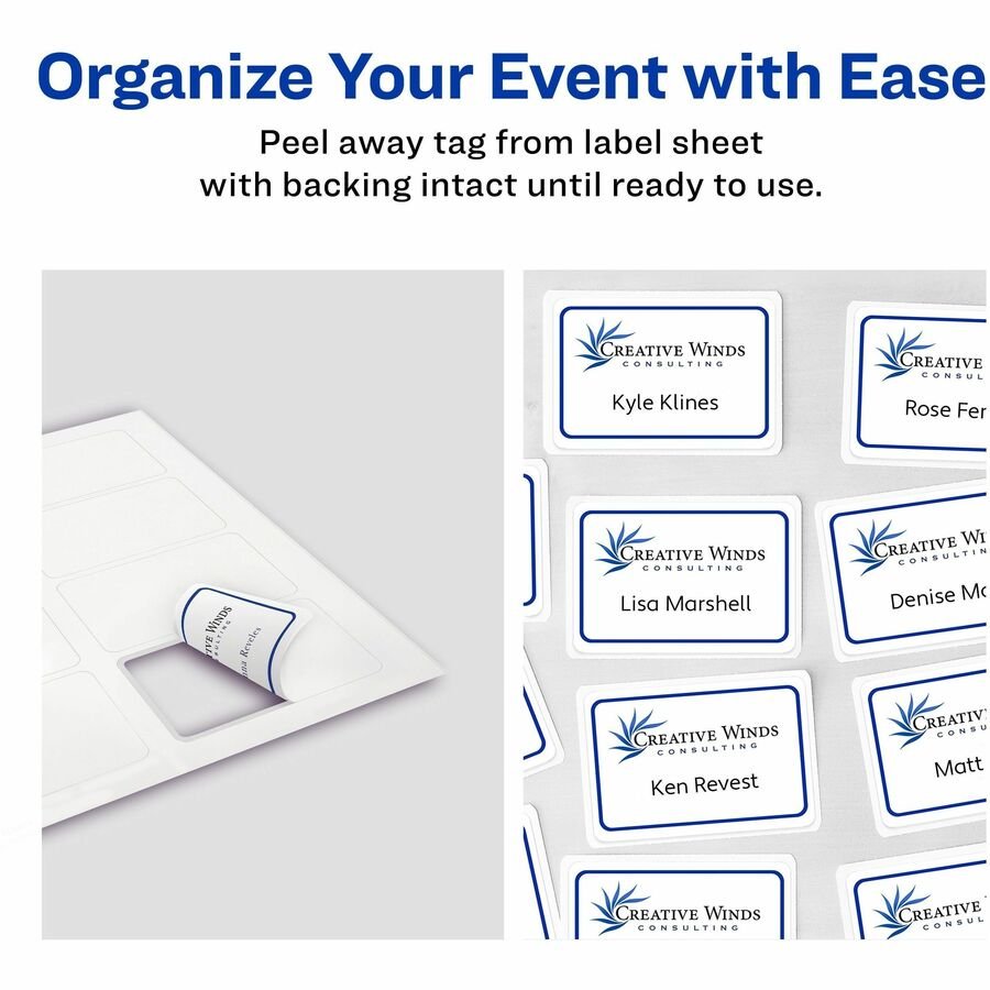 Avery Flexible Name Badge Labels, 5895, 2 1/3" x 3 3/8", White With Blue Border, Box Of 400 (AVE5895) - Image 8