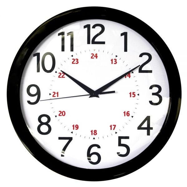 Round 24-Hour Wall Clock, 12", Black (ODFN706526)