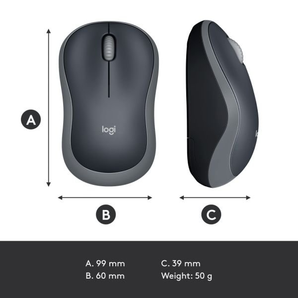 Logitech M185 Ambidextrous Wireless Mouse, Swift Gray (LOG910002225) - Image 7