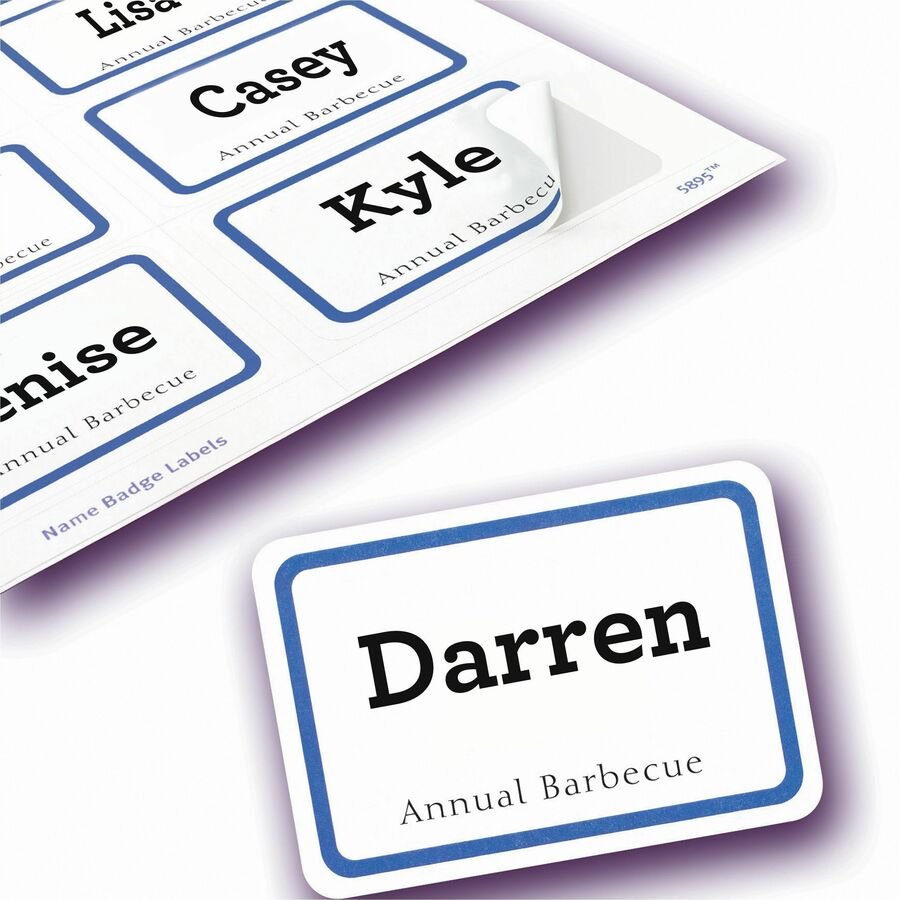 Avery Flexible Name Badge Labels, 5895, 2 1/3" x 3 3/8", White With Blue Border, Box Of 400 (AVE5895) - Image 9