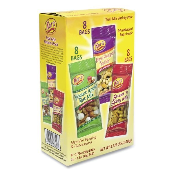 Kar's Trail Mix Variety Pack, Assorted Flavors, 24 Packets/Carton (GRR28800012)