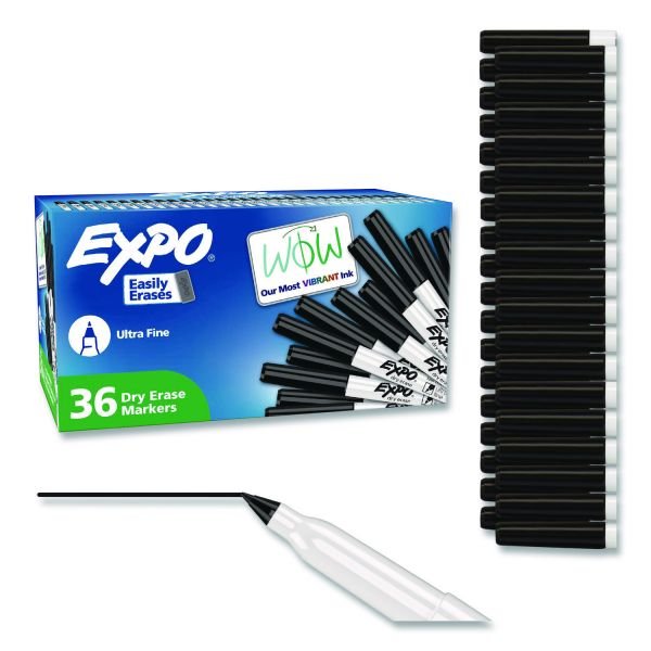 EXPO Low-Odor Dry Erase Marker Office Value Pack, Extra-Fine Bullet Tip, Black, 36/Pack (SAN2003894A)