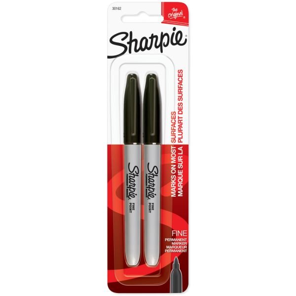 Sharpie Permanent Fine-Point Markers, Black, Pack Of 2 Markers (SAN30162PP)