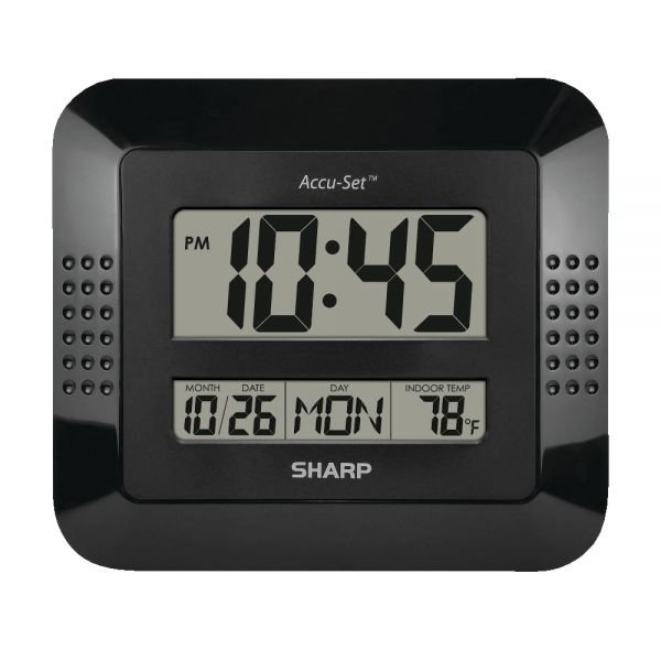 Sharp Digital Auto Time Set Wall Clock, 8" x 7", Black (ODFN185029)