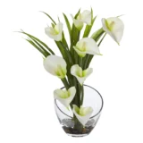 15.5” Calla Lily and Grass Artificial Arrangement in Vase (1530-CR)