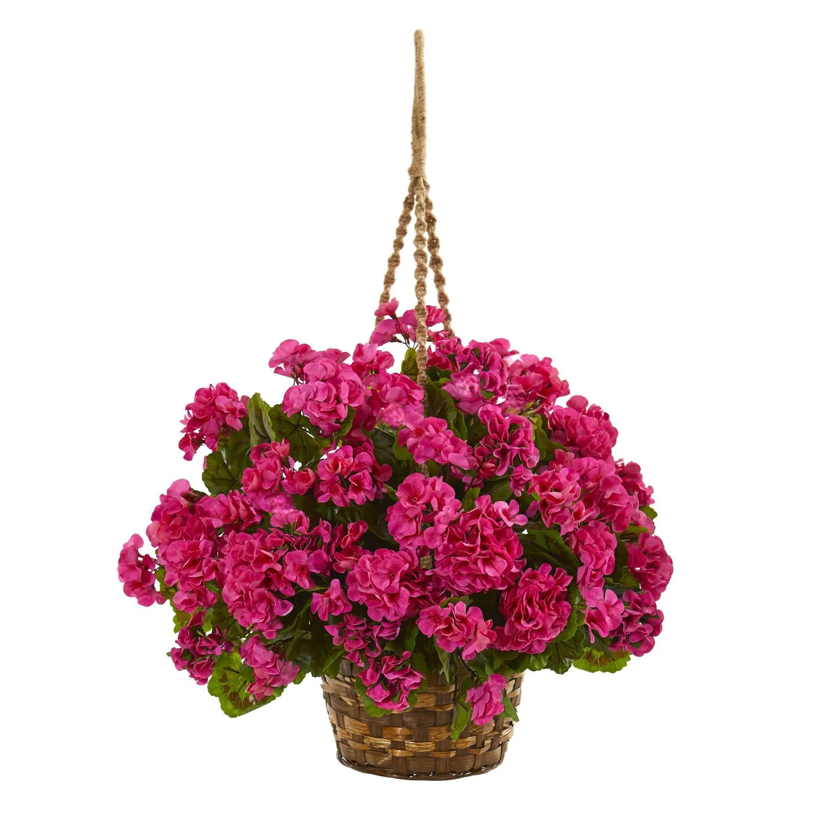 19” Geranium Hanging Basket Artificial Plant UV Resistant (Indoor/Outdoor) (6421-WH) - Image 4