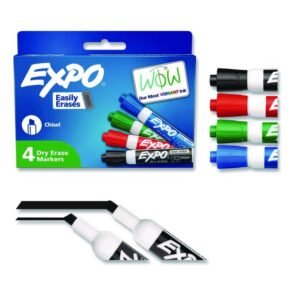 EXPO Low-Odor Dry-Erase Marker, Medium Bullet Tip, Assorted Colors, 4/Set (SAN82074A)