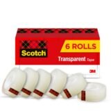Scotch Transparent Tape, 6 Tape Rolls, 3/4 in x 1296 in, Home Office Supplies and School Supplies for College and Classrooms (MMM6006PK)