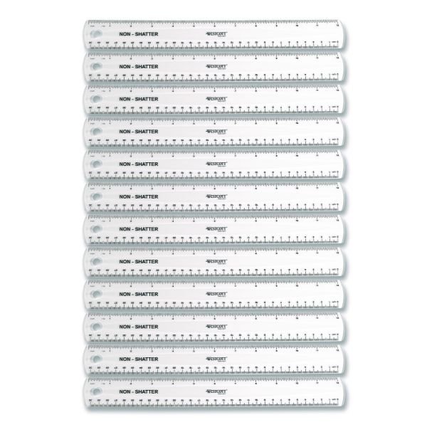 Westcott Non-Shatter Flexible Ruler, Standard/Metric, 12" (30 cm) Long, Plastic, Clear, 12/Box (ACM17725)