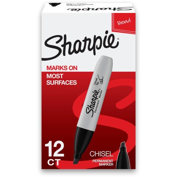Sharpie Permanent Markers, Chisel Tip, Black Ink, Pack Of 12 Markers (SAN38201)