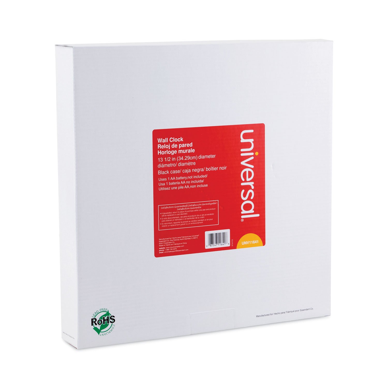 Universal Round Wall Clock, 13.5" Overall Diameter, Black Case, 1 AA (sold separately) (UNV11641) - Image 2