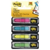 Post-it Flags, .5 in. x 1.7 in., 4 Dispensers, 24 Flags/Dispenser, Assorted Bright Colors, Back to School Supplies - 684ARR4 (MMM684ARR4)